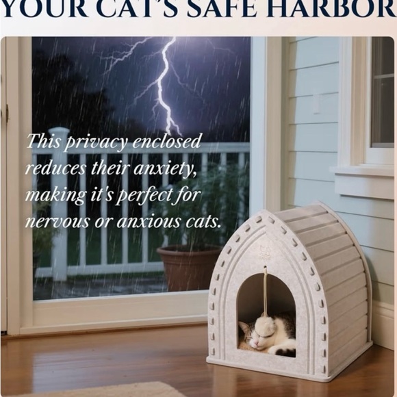 Festive Cat House with Santa Hat - Cream. 2 in 1 - Picture 6 of 10